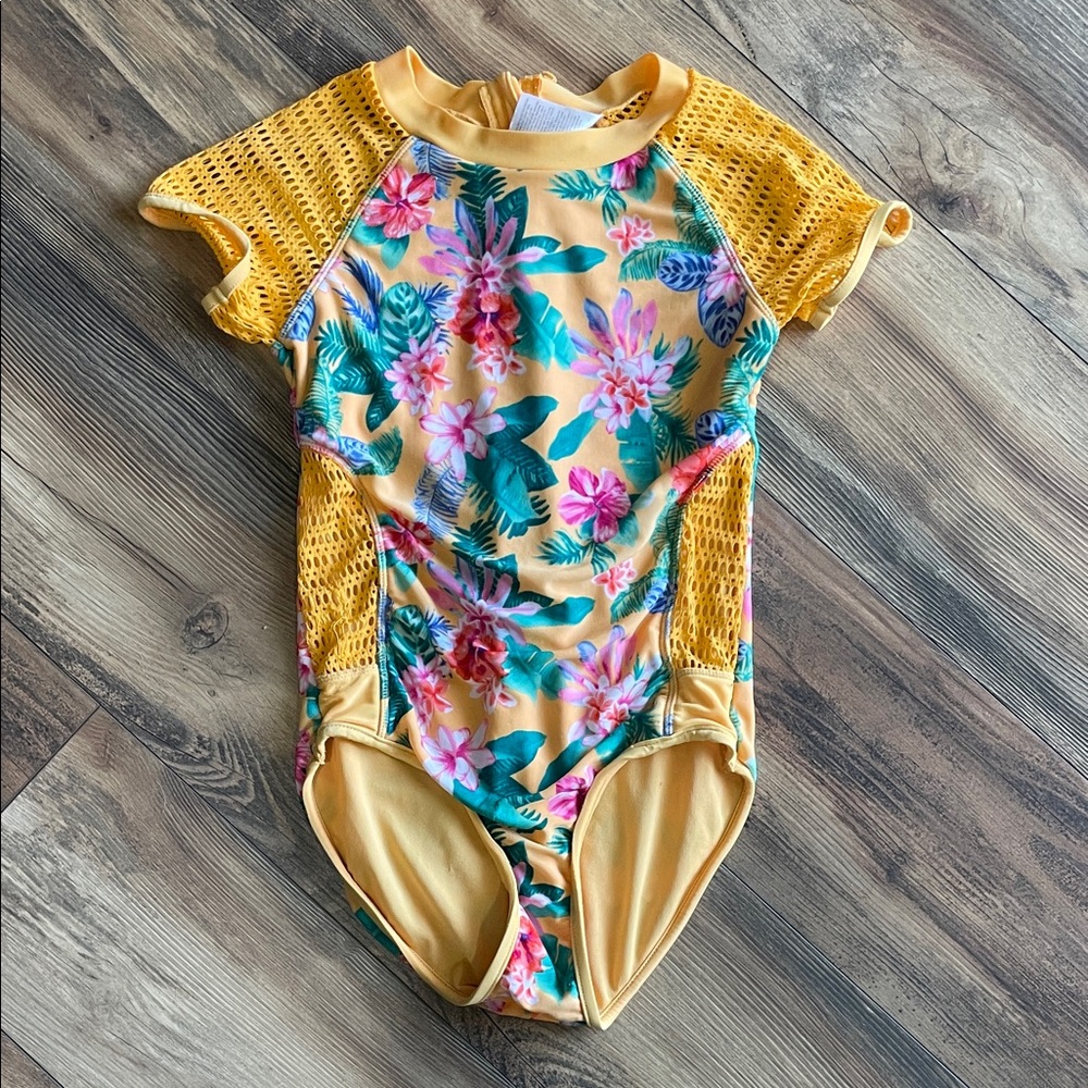 art class Yellow Floral Kids Swim One Piece